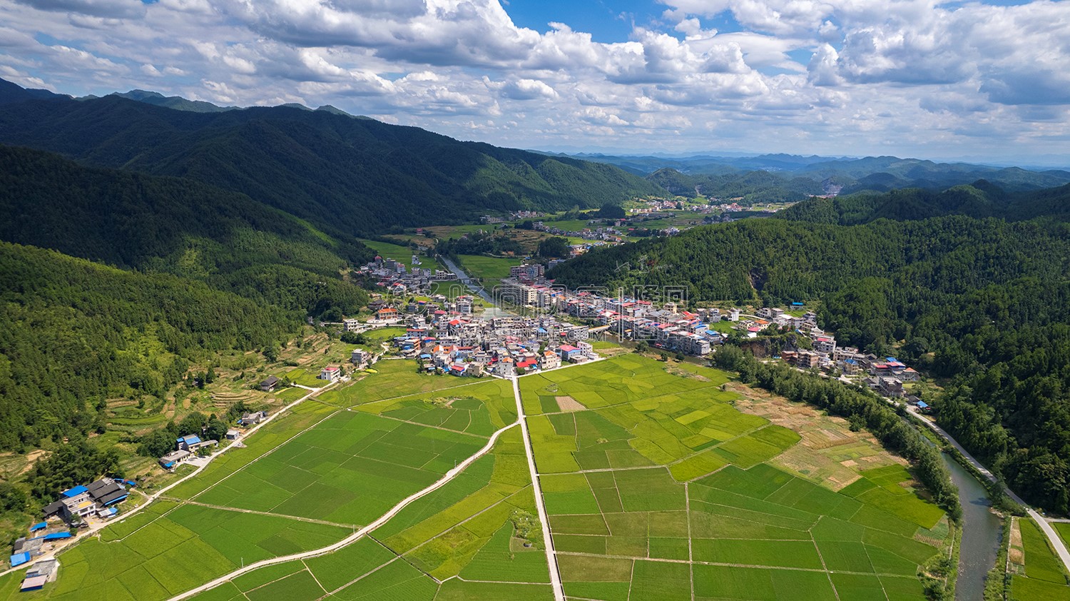 隆回苏河村，千亩稻田连片，木瓜山水流入