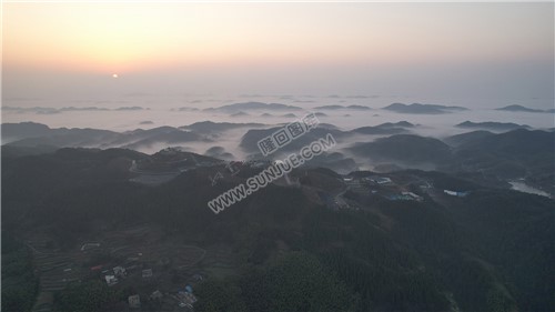 乡村的早晨，荷田玖鹅水厂航拍